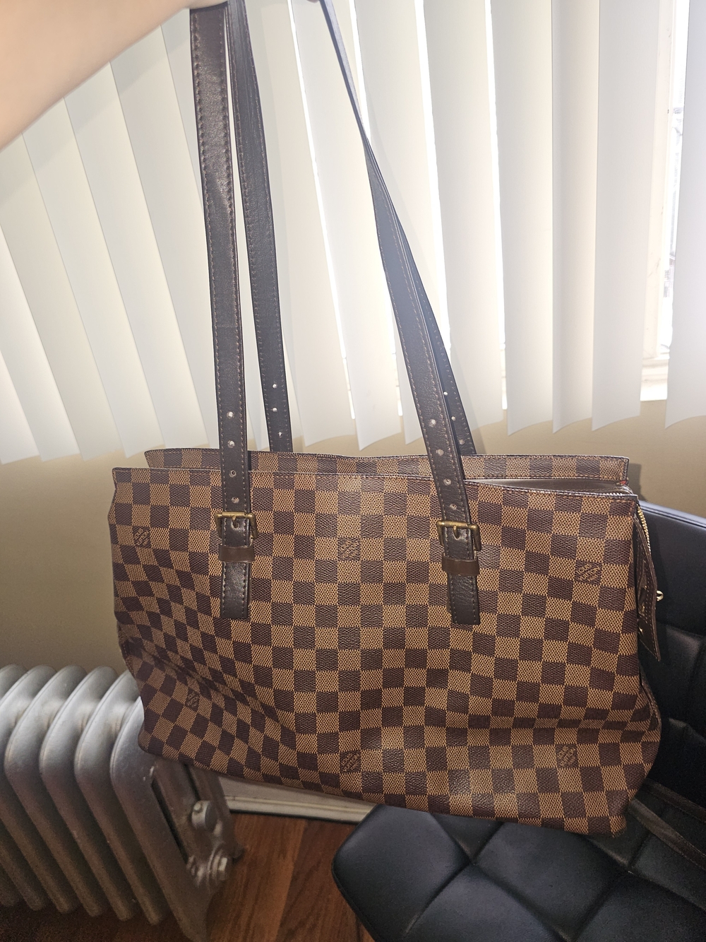 Louis Vuitton Brown Checkered Messenger Tote with Dark Brown Straps